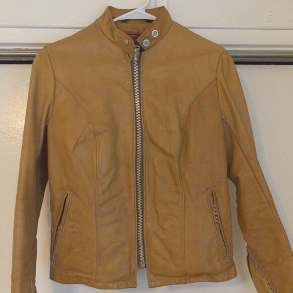 Schott NYC Vintage 1980s Blonde Motorcycle Jacket With Faux Fur Liner Size 8 - Picture 1 of 15